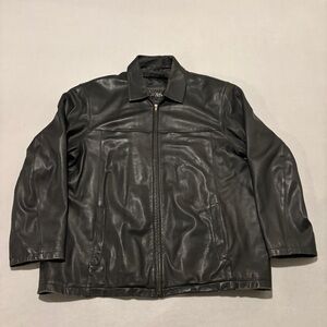 A&S Selection Leather Jacket Black Outdoor Biker Grunge Rock Casual Size XL